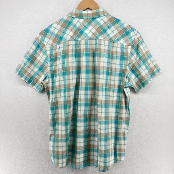 PRANA Shirt Mens L Benton Plaid Button Up Camp Organic Cotton Blend Blue NEW - Picture 3 of 15